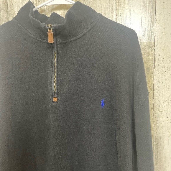 Polo Ralph Lauren Sweater Mens 2XLT Black Pullover Quarter Zip Blue Logo - Picture 2 of 8